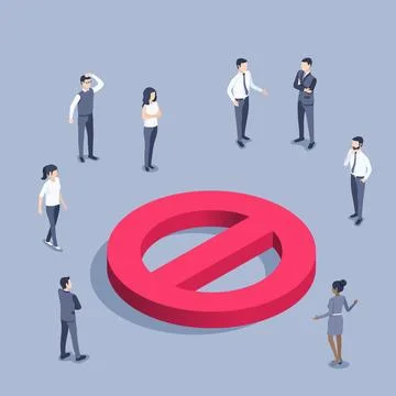 Isometric vector illustration on gray background, prohibition sign icon and p Stock Illustration