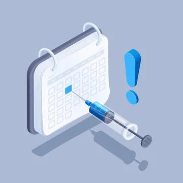 Isometric vector illustration on gray background, calendar and syringe with b Stock Illustration
