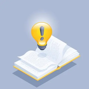 Isometric vector illustration on gray background, open book and glowing light 스톡 일러스트