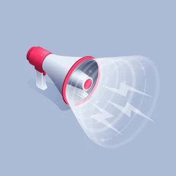 Isometric vector illustration on gray background, loudspeaker with sound and  Stock Illustration