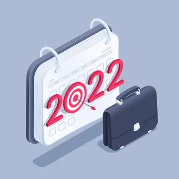Isometric vector illustration on gray background, calendar and number 2022 wi Stock Illustration
