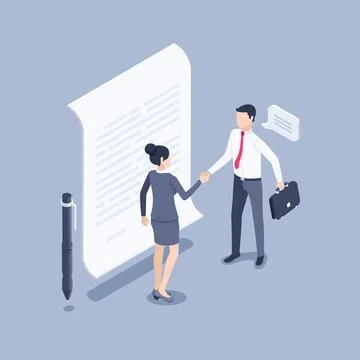 Isometric vector illustration on gray background, man and woman in business c Stock Illustration