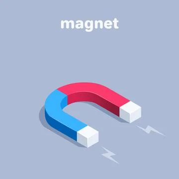 Isometric vector illustration on gray background, magnet of blue and red colo Stock Illustration