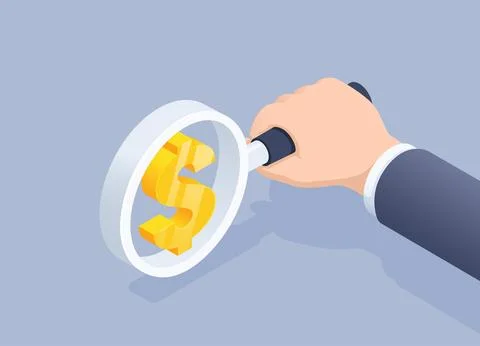Isometric vector illustration on gray background, the hand of a man in a busi Stock Illustration