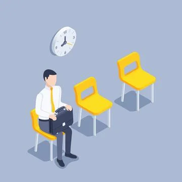 Isometric vector illustration on gray background, a man in business clothes w Stock Illustration