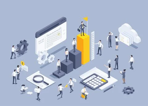 Isometric vector illustration on a gray background, a man in a business suit  Stock Illustration