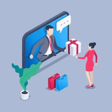 Isometric vector illustration on a gray background, from the tablet screen a  Stock Illustration