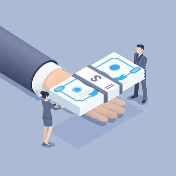 Isometric vector illustration on gray background, man and woman in business c Stock Illustration