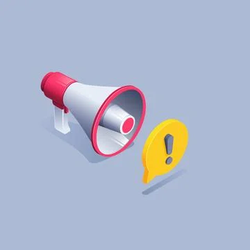 Isometric vector illustration on gray background, loudspeaker and text bubble 库存插图