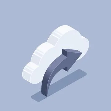 Isometric vector illustration on gray background, cloud and black arrow, uplo Stock Illustration