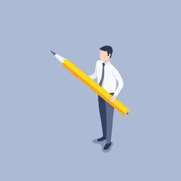 Isometric vector illustration on gray background, man in business attire with Stock Illustration