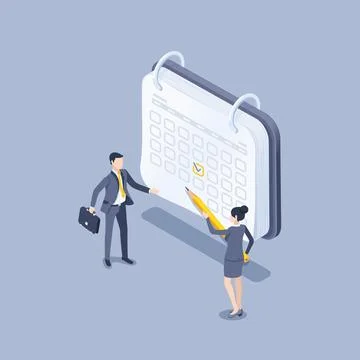 Isometric vector illustration on a gray background, a man and a woman in busi Stock Illustration