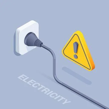 Isometric vector illustration on a gray background, electric wire plugged int Stock Illustration