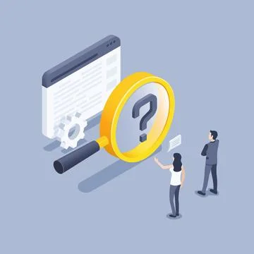Isometric vector illustration on a gray background, a question mark in a magn Stock Illustration