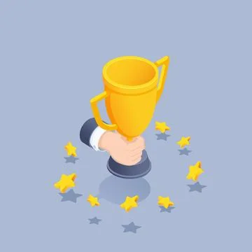 Isometric vector illustration on a gray background, a man's hand holds a cup  Stock Illustration