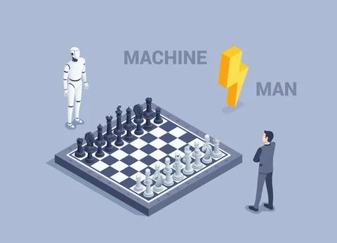Isometric vector illustration on a gray background, a chessboard with figures Stockillustratie