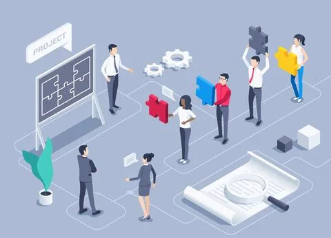 Isometric vector illustration on a gray background, people in business suits  Stock Illustration