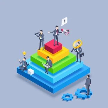 Isometric vector illustration on a gray background, men in business suits on  Stock Illustration