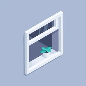 Isometric vector illustration on a gray background, a flower in a flowerpot o Stock Illustration