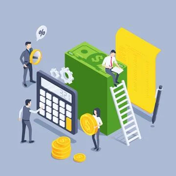 Isometric vector illustration on gray background, people in business clothes  Stock Illustration