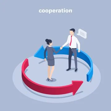Isometric vector illustration on a gray background, arrows going in a circle  Illustrazione stock