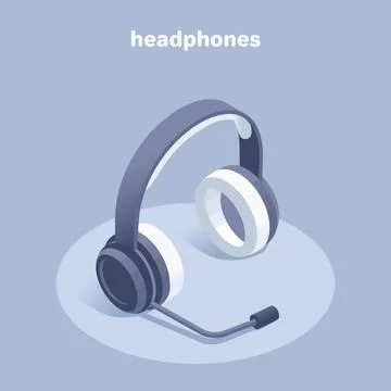 Isometric vector illustration on a gray background, headphones with a microph Stock Illustration