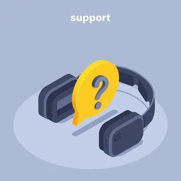 Isometric vector illustration on gray background, headphones and text bubble  库存插图