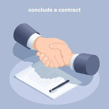 Isometric vector illustration on a gray background, conclude a contract, a ha Stock Illustration
