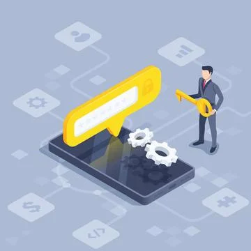 Isometric vector illustration on a gray background, a man in a business suit  Stock-Illustration