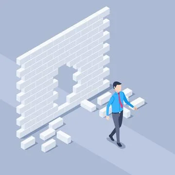 Isometric vector illustration on a gray background, a man in business clothes Stock Illustration