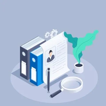Isometric vector illustration on a gray background, a paper sheet with a resu 库存插图