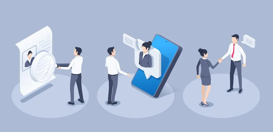 Isometric vector illustration on a gray background, people in business clothe Illustrazione stock