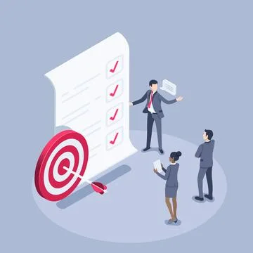 Isometric vector illustration on a gray background, people in business suits  Stock Illustration