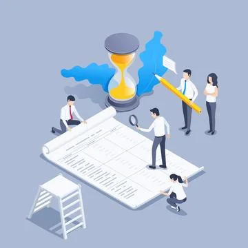 Isometric vector illustration on a gray background, people in business clothe Stock Illustration