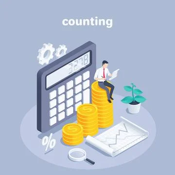 Isometric vector illustration on a gray background, a man in business clothes Illustrazione stock