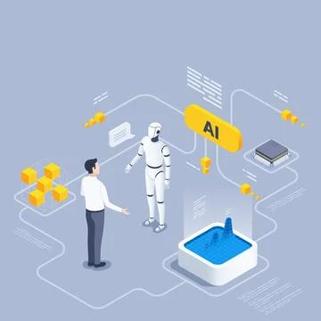 Isometric vector illustration on a gray background, a man in business clothes Stockillustratie