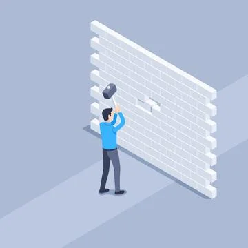 Isometric vector illustration on a gray background, a man in business clothes Stock Illustration