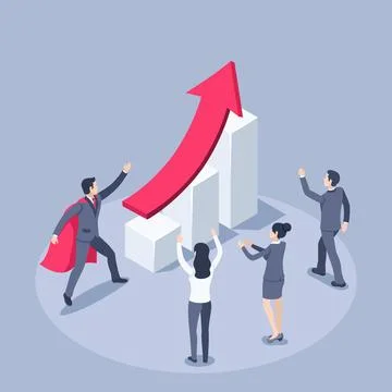 Isometric vector illustration on a gray background, man in a business suit an Stock Illustration