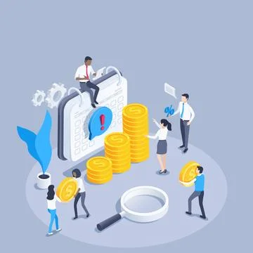 Isometric vector illustration on a gray background, people in business clothe Stock Illustration
