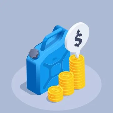 Isometric vector illustration on gray background, blue canister and chart of  Stock Illustration