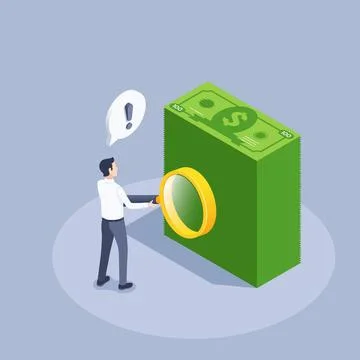 Isometric vector illustration on a gray background, man in business clothes w Stock Illustration