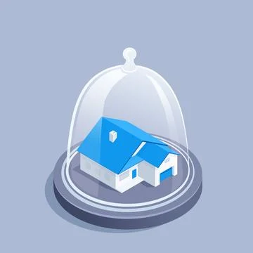 Isometric vector illustration on a gray background, a private house under a g Stock Illustration