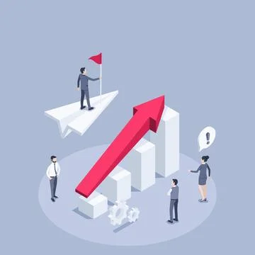 Isometric vector illustration on a gray background, a man in a business suit  Illustrazione stock