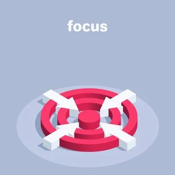 Isometric vector illustration on gray background, target icon with arrows, fo 库存插图
