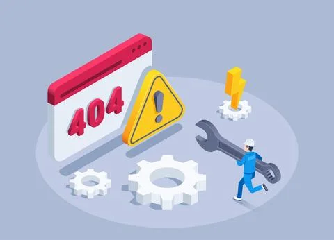 Isometric vector illustration on a gray background, a man with a wrench runs  스톡 일러스트