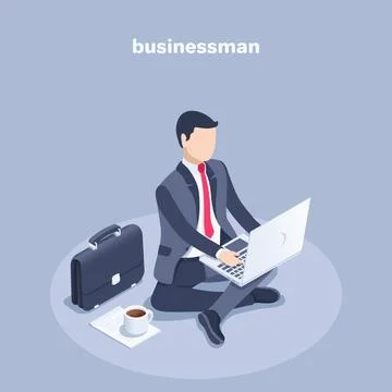 Isometric vector illustration on a gray background, a businessman in a suit s Stock Illustration