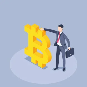 Isometric vector illustration on a gray background, a man in a business suit  Stock Illustration