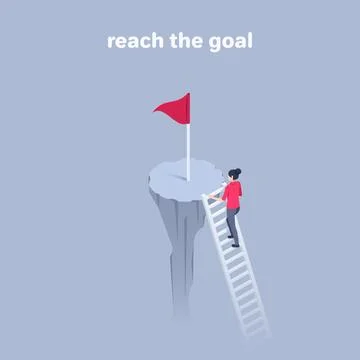 Isometric vector illustration on a gray background, a business woman climbs t Stock Illustration