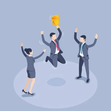 Isometric vector illustration on a gray background, people in business suits  Stock Illustration