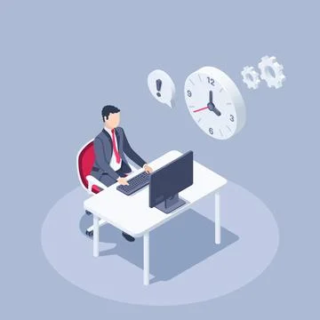 Isometric vector illustration on a gray background, a man in a business suit  스톡 일러스트